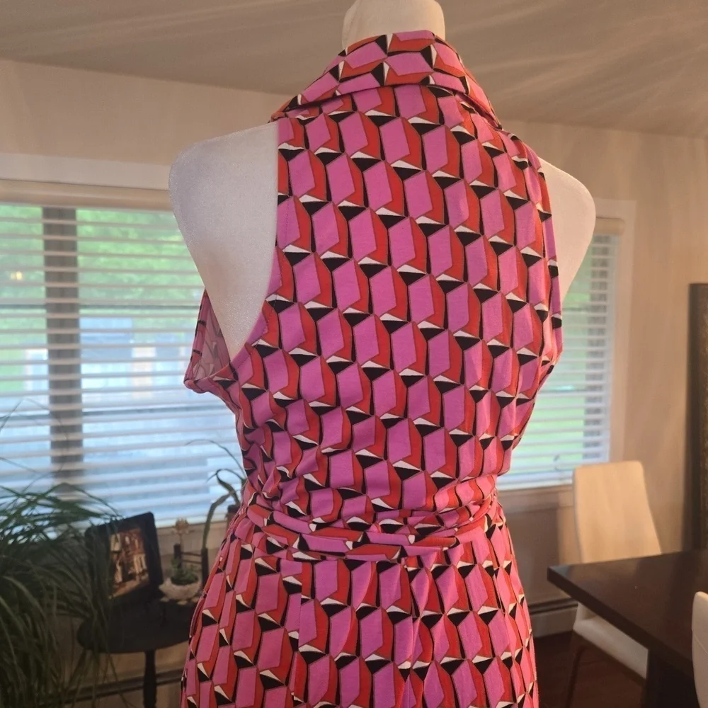 NWT Diane Von Furstenburg x Target V Neck Faux Wrap Geo Print Jumpsuit Pink XS